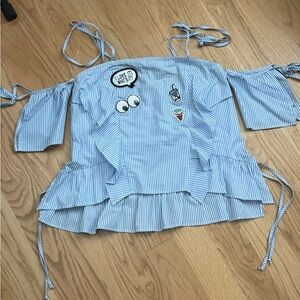 Lulumari Striped Tube Top W Straps Size M Detachable Off Shoulder Sleeves Bl Wht